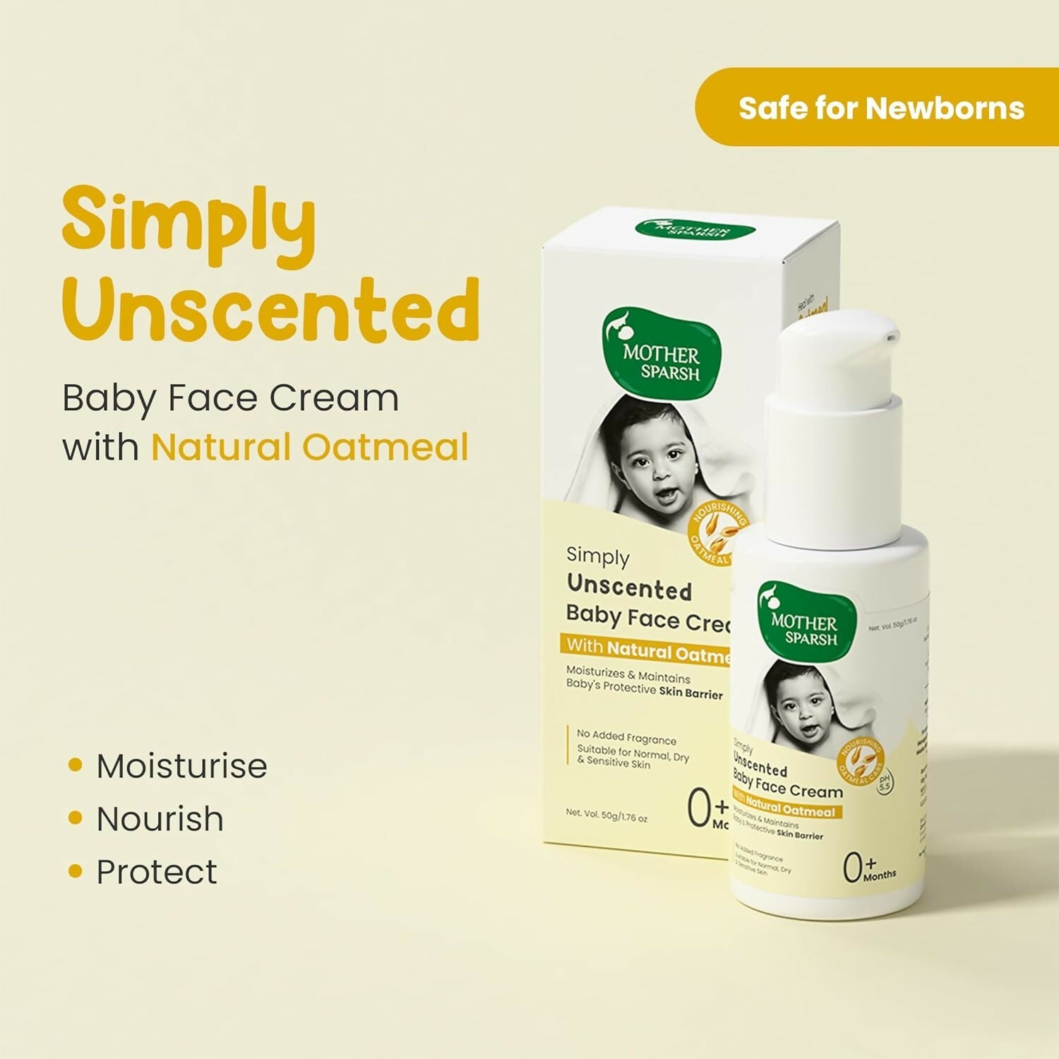 Mother Sparsh Simply Unscented Baby Face Cream with Oatmeal, for Sensitive Skin | Grocsy