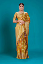 Mustard Soft Organza Woven Design Saree with Unstitched Blouse Piece - Zaara | Grocsy