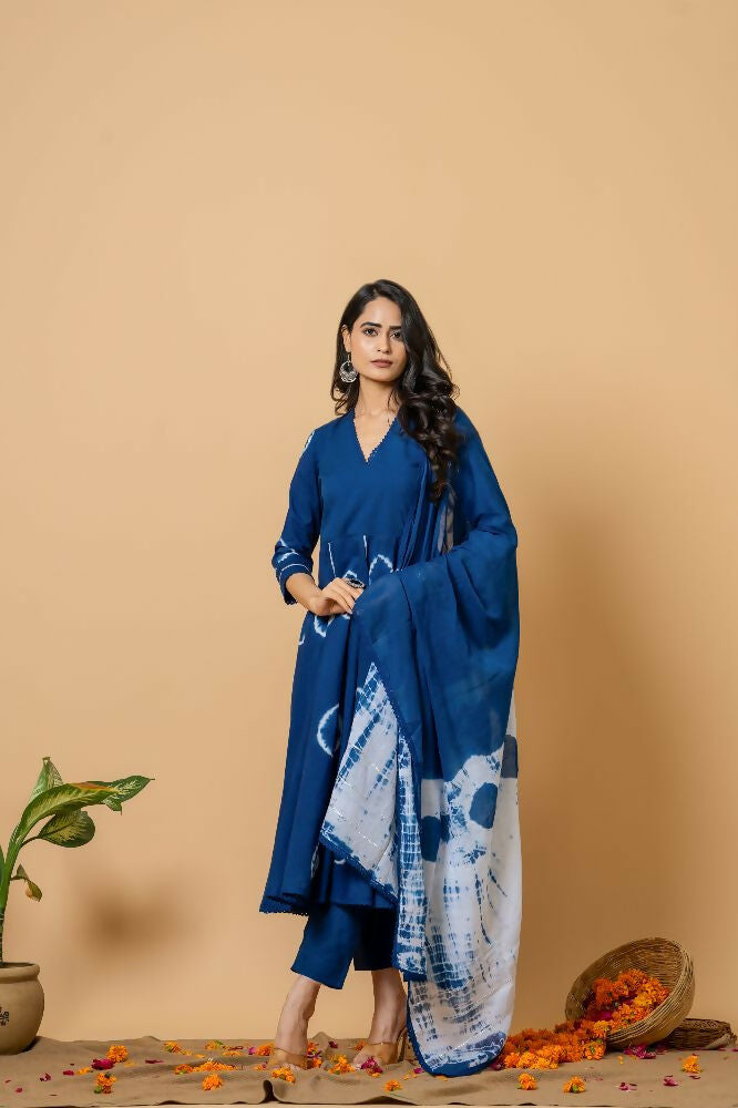 Joban Fashion Blue Tie & Dye Cotton Suit Set | Grocsy