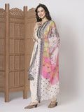 Off White Taby Silk Embroidery Work, Printed Kurta Set - Riya | Grocsy