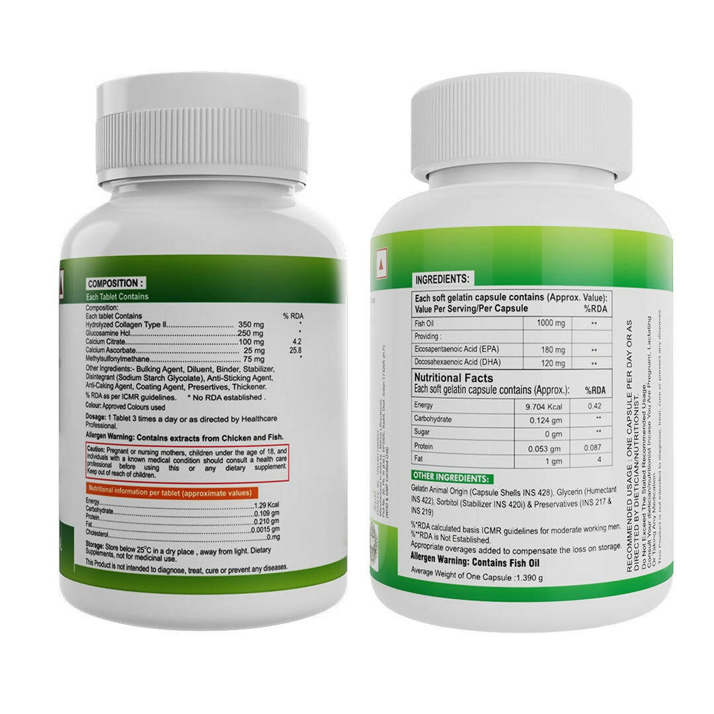 Nveda Omega 3 Fish Oil Capsules and Joint Support Tablets Combo | Grocsy