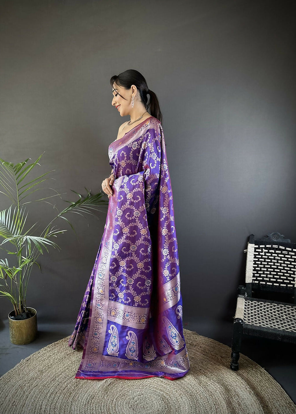 Joban Fashion Purple Meenakari Banarasi Silk Sarees | Grocsy