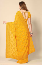 Mustard Georgette Embroidered and Stone Work Saree with Unstitched Blouse Piece - Roozal | Grocsy