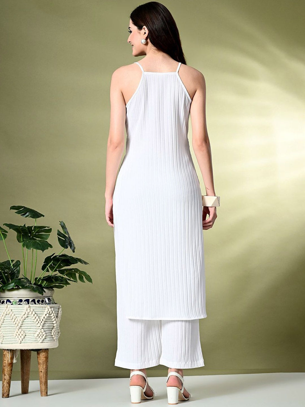 Sangria Self Design Shoulder Straps Straight Kurta With Palazzo | Grocsy