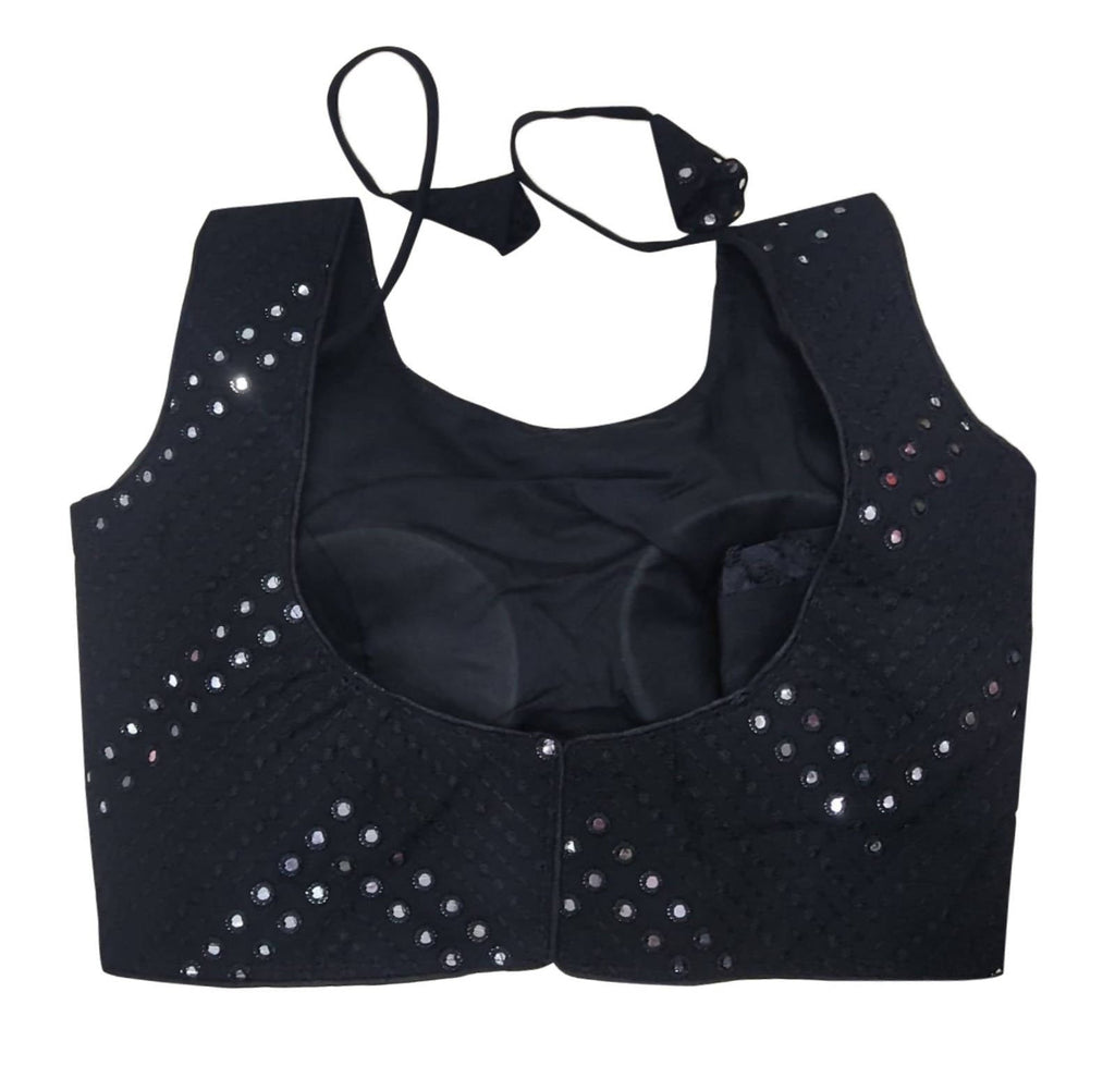 Vamika Brown Georgette Mirror Work Blouse | Grocsy