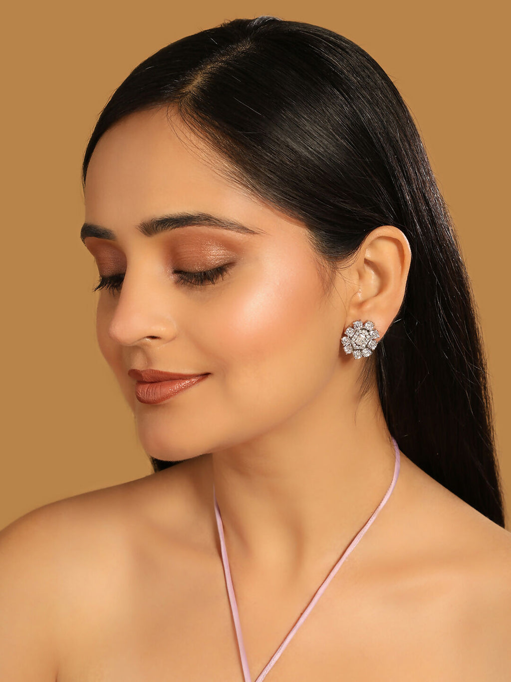 Nuyug Silver Blossom Diamond Studs | Grocsy