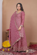 Teeya Creation Dark Onion Color Chinon Silk Wedding Wear Trending Palazzo Set | Grocsy