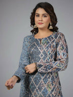 Juniper Women Blue Printed Polyester Kurta | Grocsy