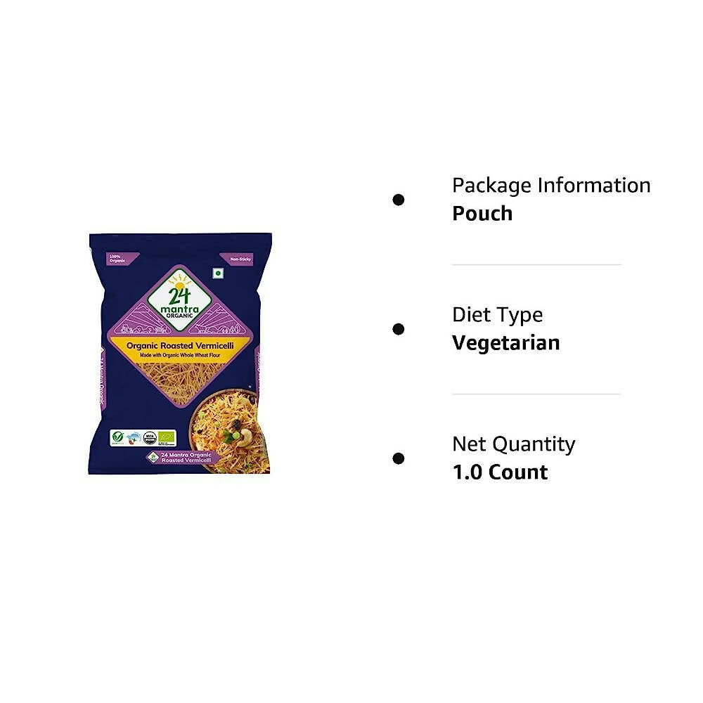 24 Mantra Organic Roasted Vermicelli - Made With Whole Wheat Flour | Grocsy
