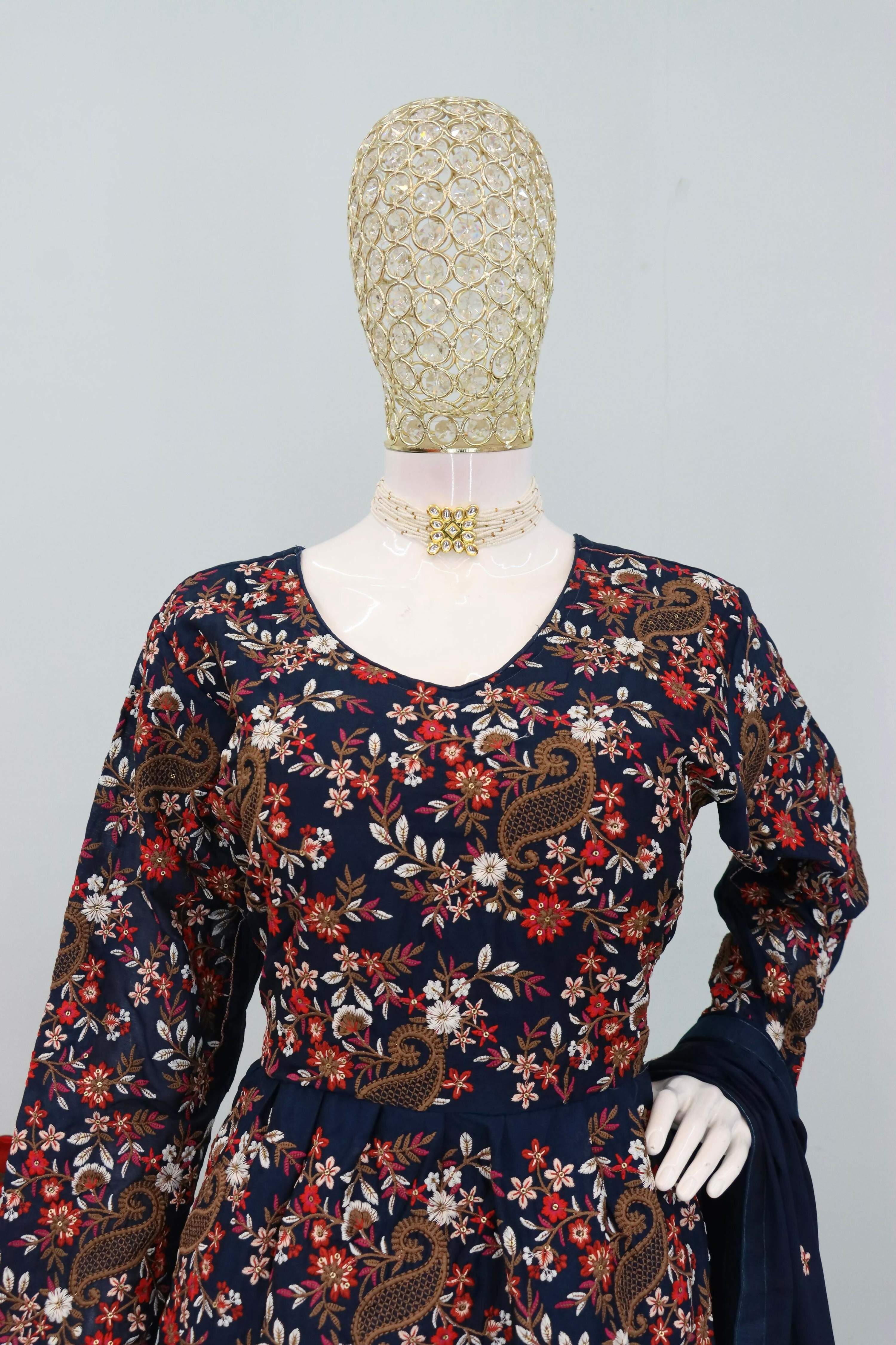 Anaita Blue Chinon Embroidered With Sequins Work Salwar Suit | Grocsy
