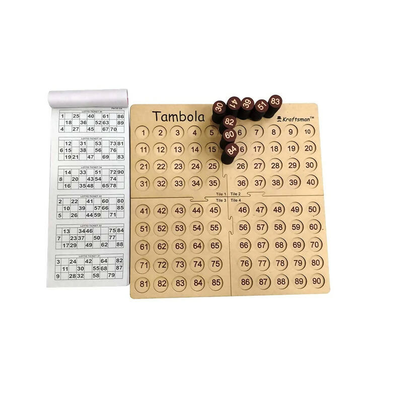 Kraftsman Portable Wooden Tambola Board Game With 600 Tickets | Grocsy