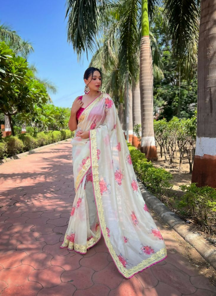 Vamsee Vamakshi Yellow Organza Saree | Grocsy