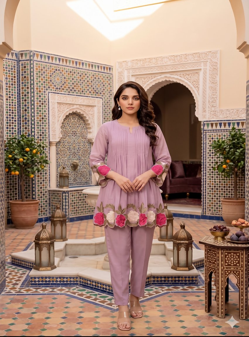 Teeya Creation Women's Peach Embroidered Kurti Set | Grocsy