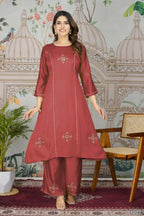 Festive Wear Ethnic Pure gaji silk with pocket inside kurti Red Stitched Suit - Pihu | Grocsy