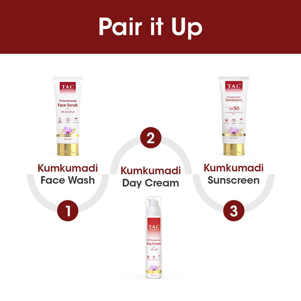 TAC - The Ayurveda Co. Kumkumadi Sunscreen Ultra Light SPF 50 with UVA/UVB PA+++ | Grocsy