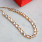 Leaf Shaped Neckpiece in Kundan and American Diamonds (Gold) - Ruby Raang | Grocsy