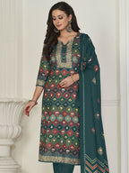Jyoti Fashion Women's Multicolor Pashmina Digital Printed Kurta with Trouser & Dupatta | Grocsy