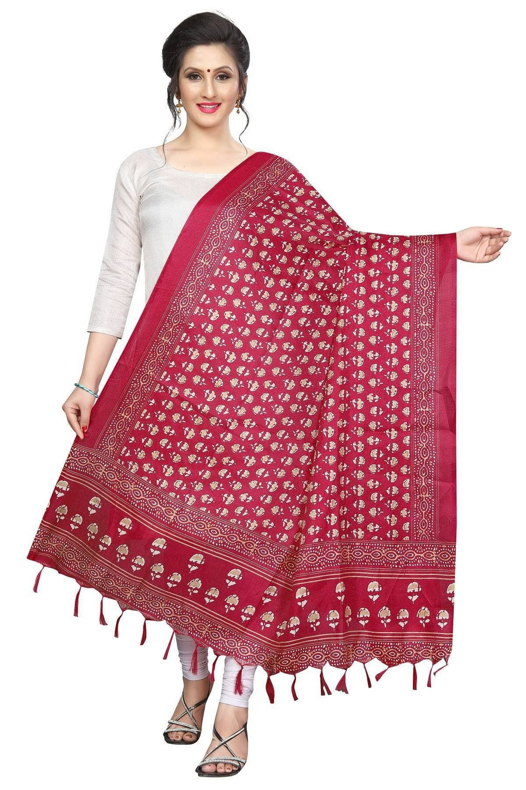 Vamika Red Printed Khadi Bhagalpuri Latest Dupatta | Grocsy
