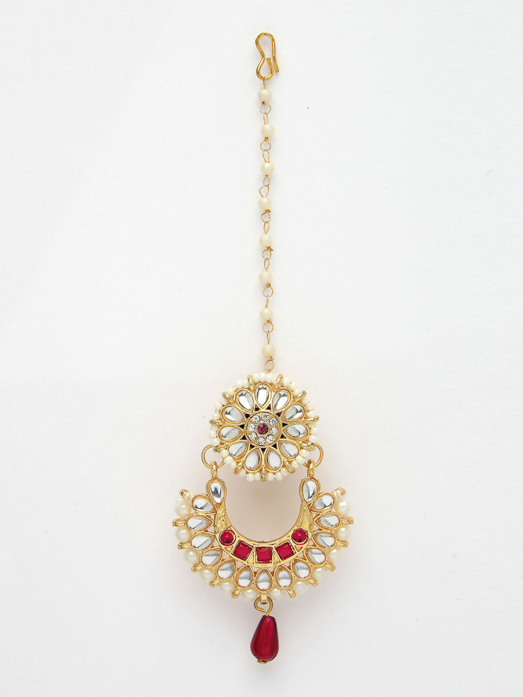 NVR Women's Gold-Polished CZ Stone-Studded Maang Tikka | Grocsy