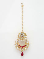 NVR Women's Gold-Polished CZ Stone-Studded Maang Tikka | Grocsy
