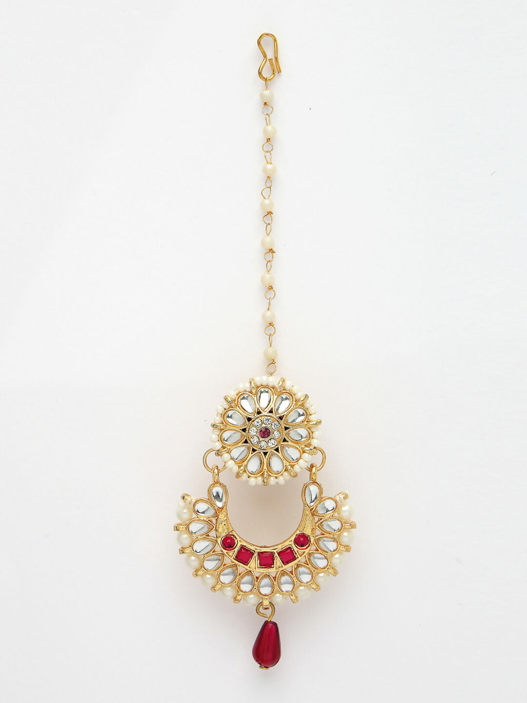 NVR Women's Gold-Polished CZ Stone-Studded Maang Tikka | Grocsy