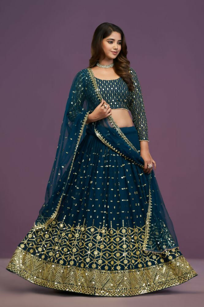 Blue Georgette Embroidery Sequence Work Lehenga Choli Set - Jihu Culture | Grocsy