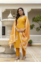 The52 Women's Beautiful Rayon Fabric Printed Work Straight Kurta Pant and Dupatta Set | Grocsy