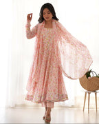 Joban Fashion Peach Kurta Set Organza Sequin Embroidery Work | Grocsy