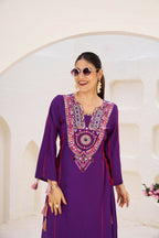 The52 Women's Gorgeous Rayon Fabric Thread Work Straight Kurta Palazzo Set | Grocsy