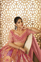 Kesar Fab Pink Banarasi Silk Embroidered Lehenga | Grocsy