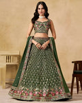 Women’s Semi-Stitched Green Georgette Zari Sequence Thread Embroidery Work Lehenga Choli With Georgette Dupatta-Jihu Culture | Grocsy
