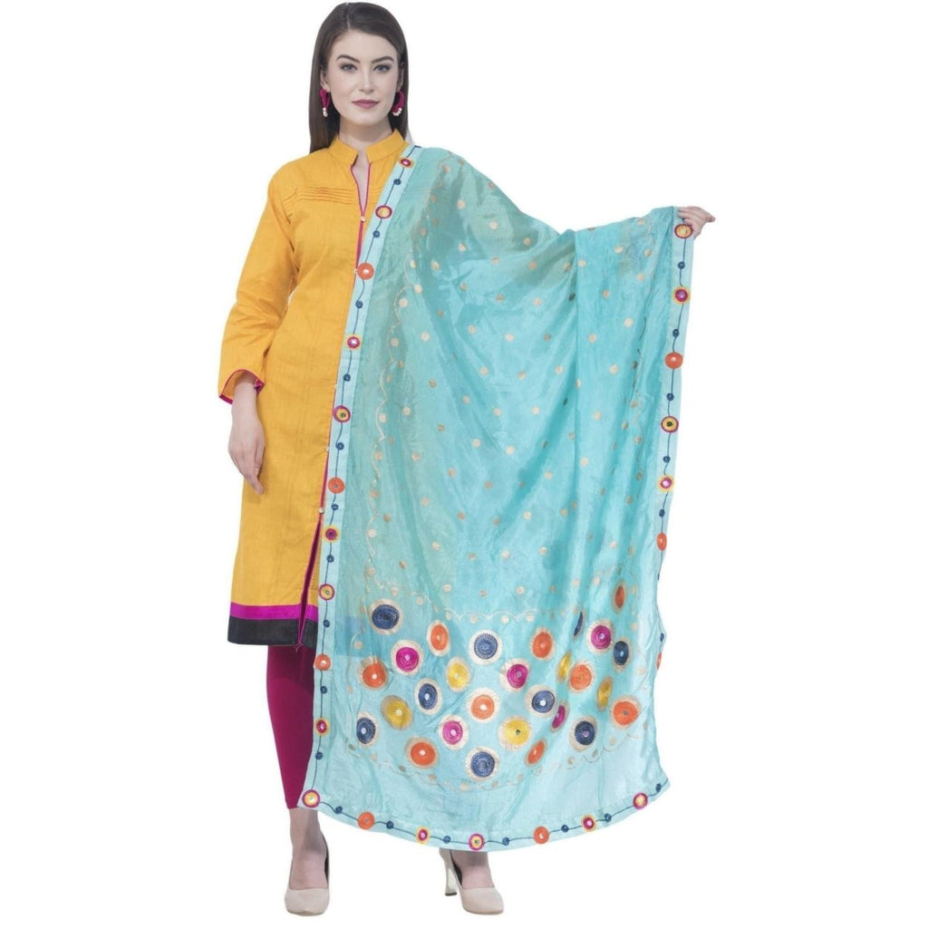 A R Silk Light Firozi Color Silk Multi Rasgulla Dupattas and Chunnis | Grocsy