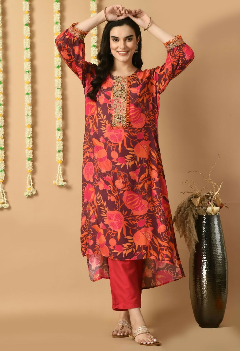 Joban Fashion Red Maslin Kurta Set | Grocsy
