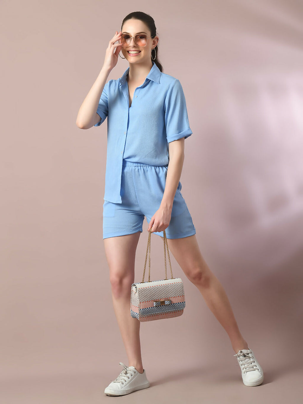 Myshka Women's Blue Solid Regular Fit Shirt | Grocsy