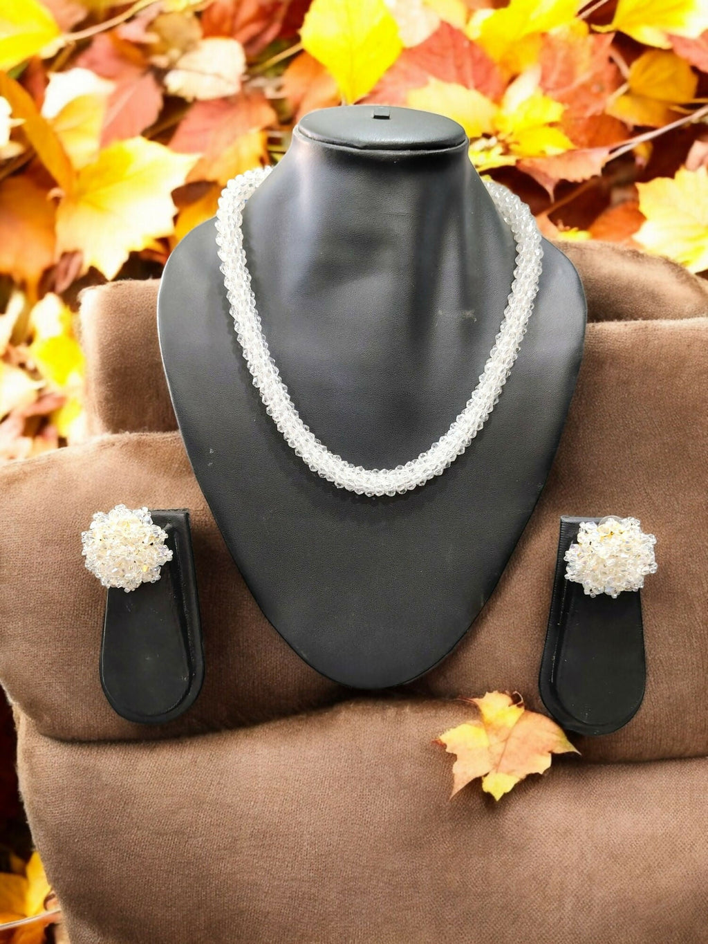 Inhanns Noor-E-Jalwa – Handmade Crystal Bead Necklace / Necklace With Earrings -Adjustable - White | Grocsy