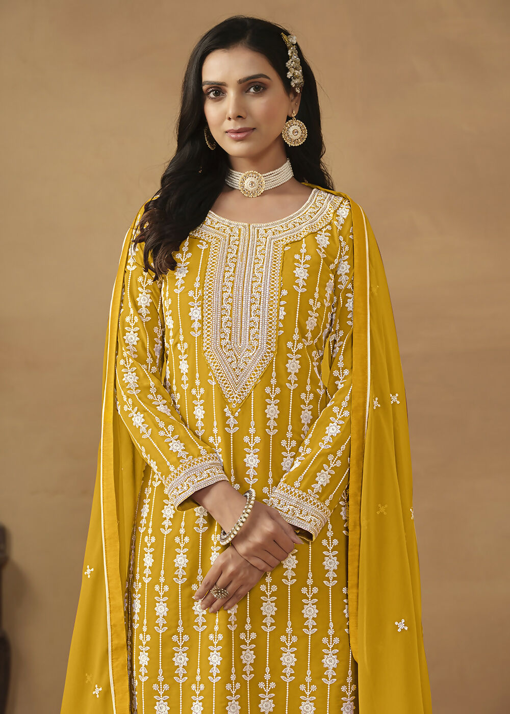 Radiant Yellow Embroidered Wedding Festive Gharara Suit - Emponline | Grocsy