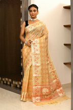 Joban Fashion Light Orange Saree Kota Tissue With Embroidery And Applick Anchal | Grocsy