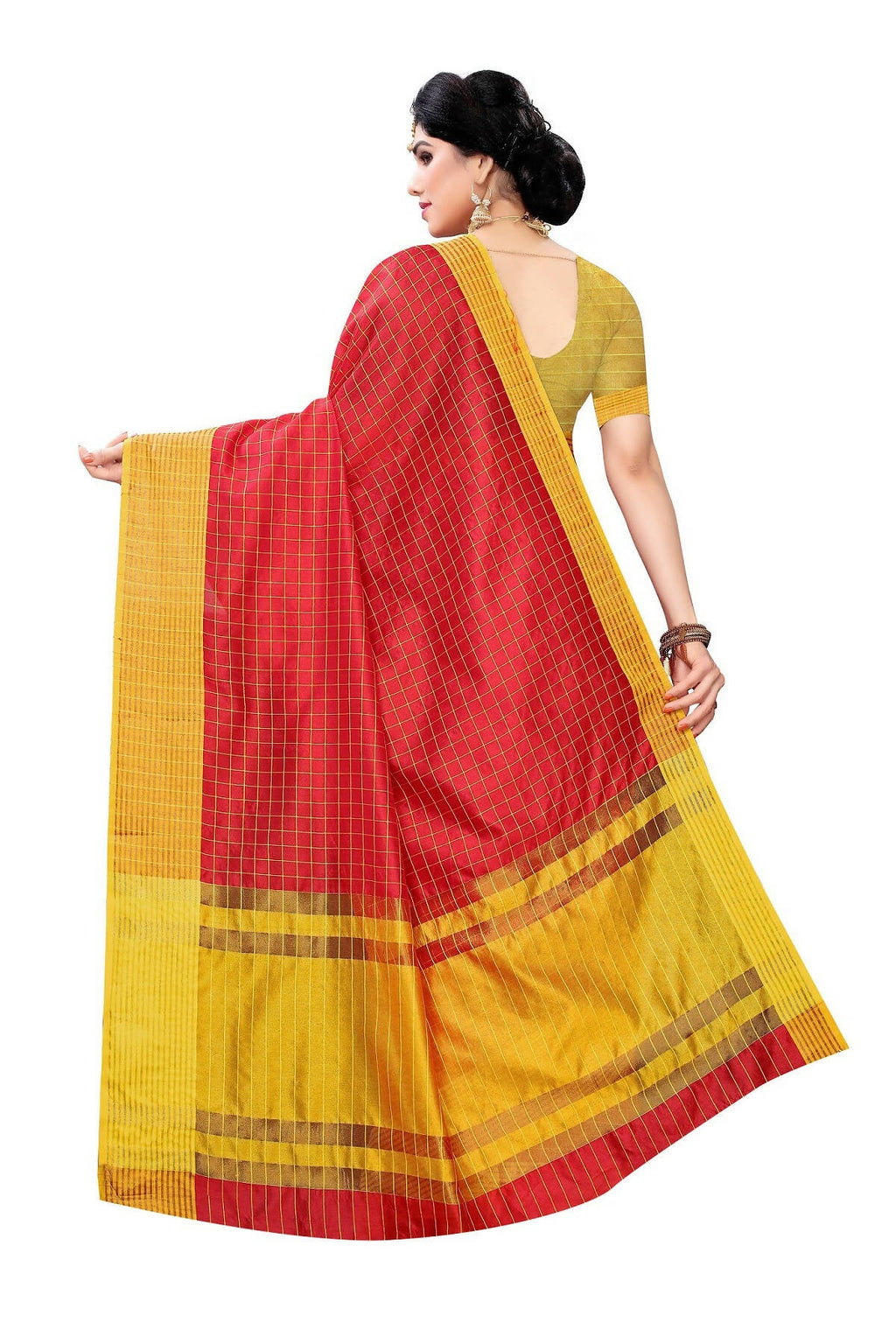 Vamika Red Cotton Silk Weaving Saree (Manipuri Red) | Grocsy