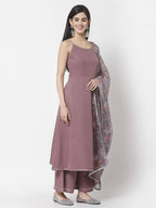 Myshka Women Mauve Silk Blend Solid Sleeveless Round Neck Neck Kurta Palazzo Dupatta Set | Grocsy