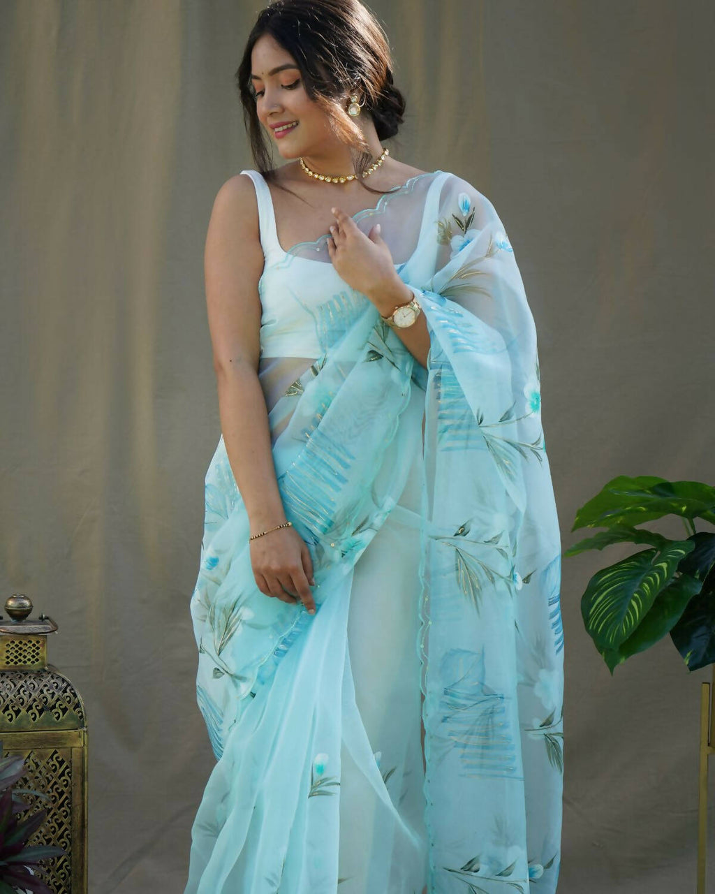Vamsee Sky Organza Saree | Grocsy