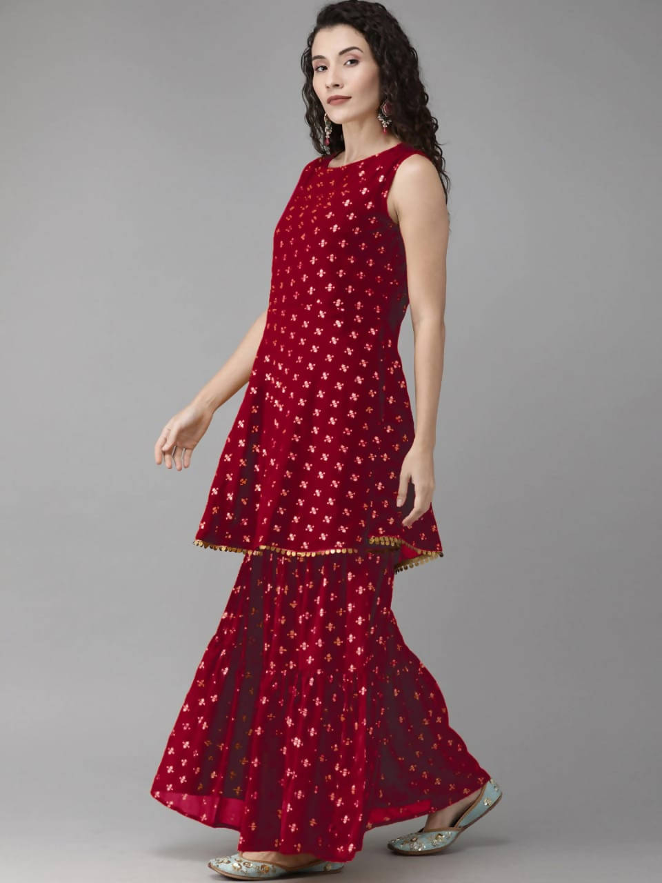 Vamika Printed Rayon Maroon Party Wear/Casual Wear Kurta Set/Suit | Grocsy