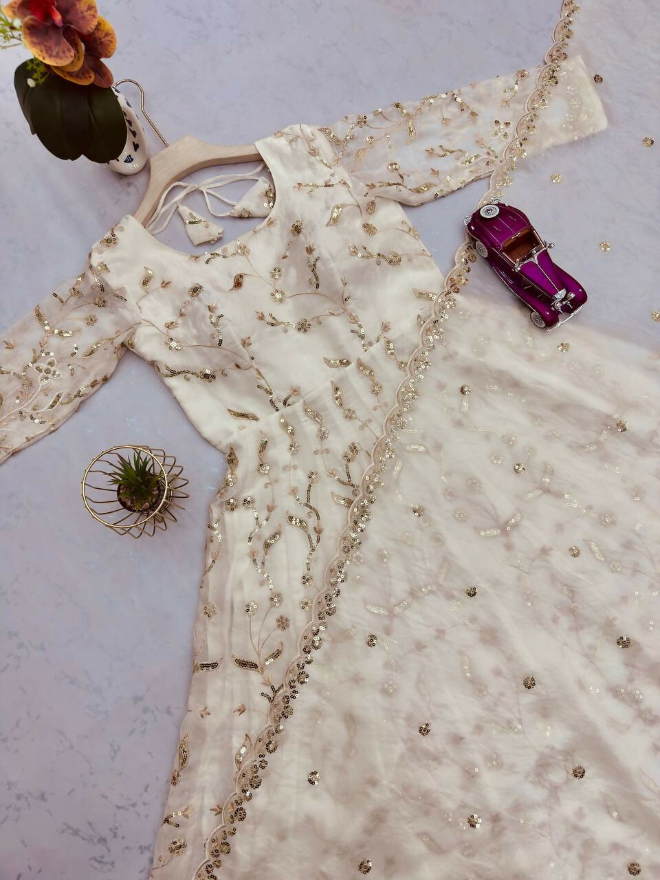 Teeya Creation White Color Faux Georgette Long Party Wear Gown | Grocsy