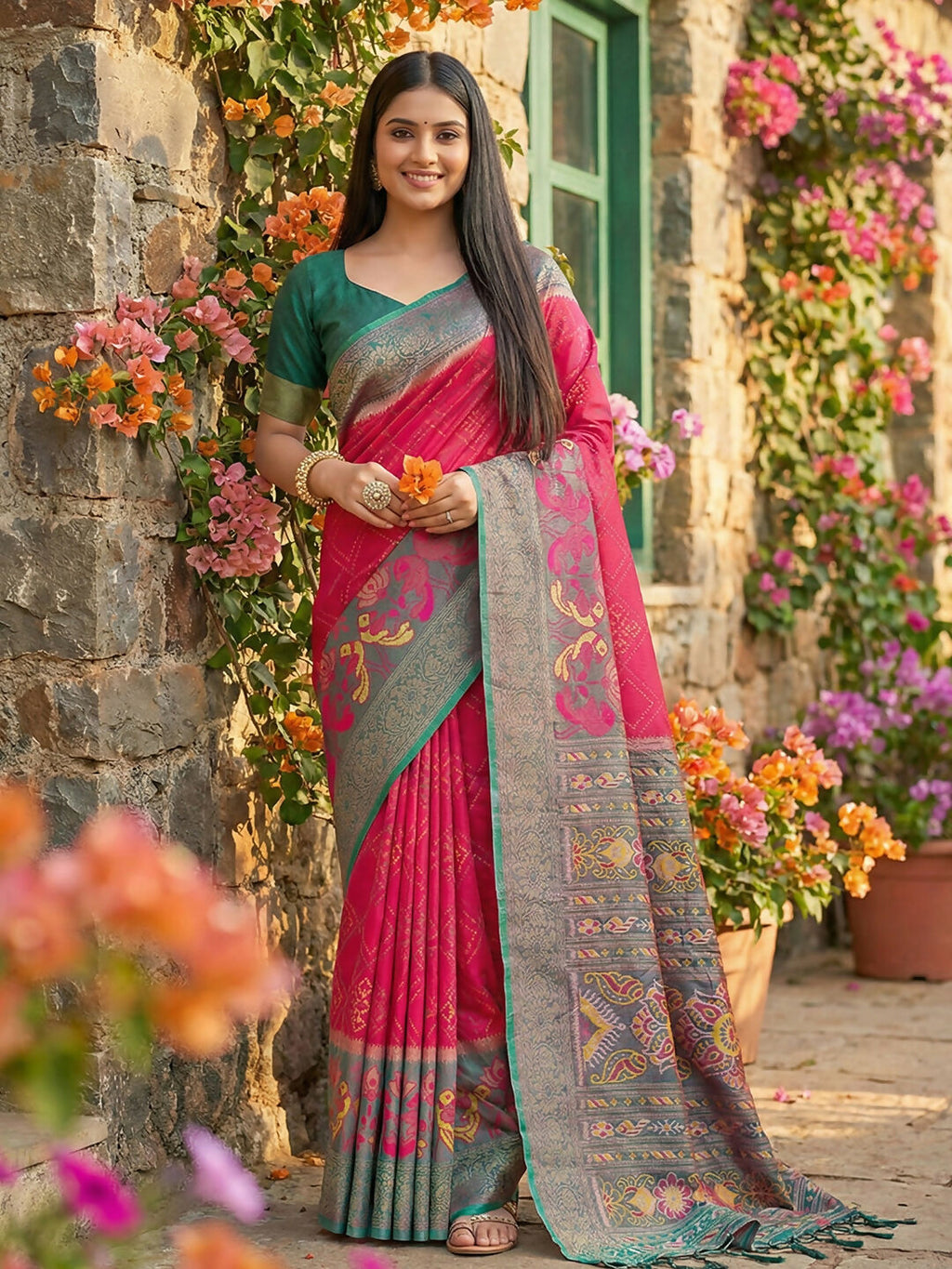 Shree Shyam Fashion Pink Pochampally Silk Saree | Grocsy