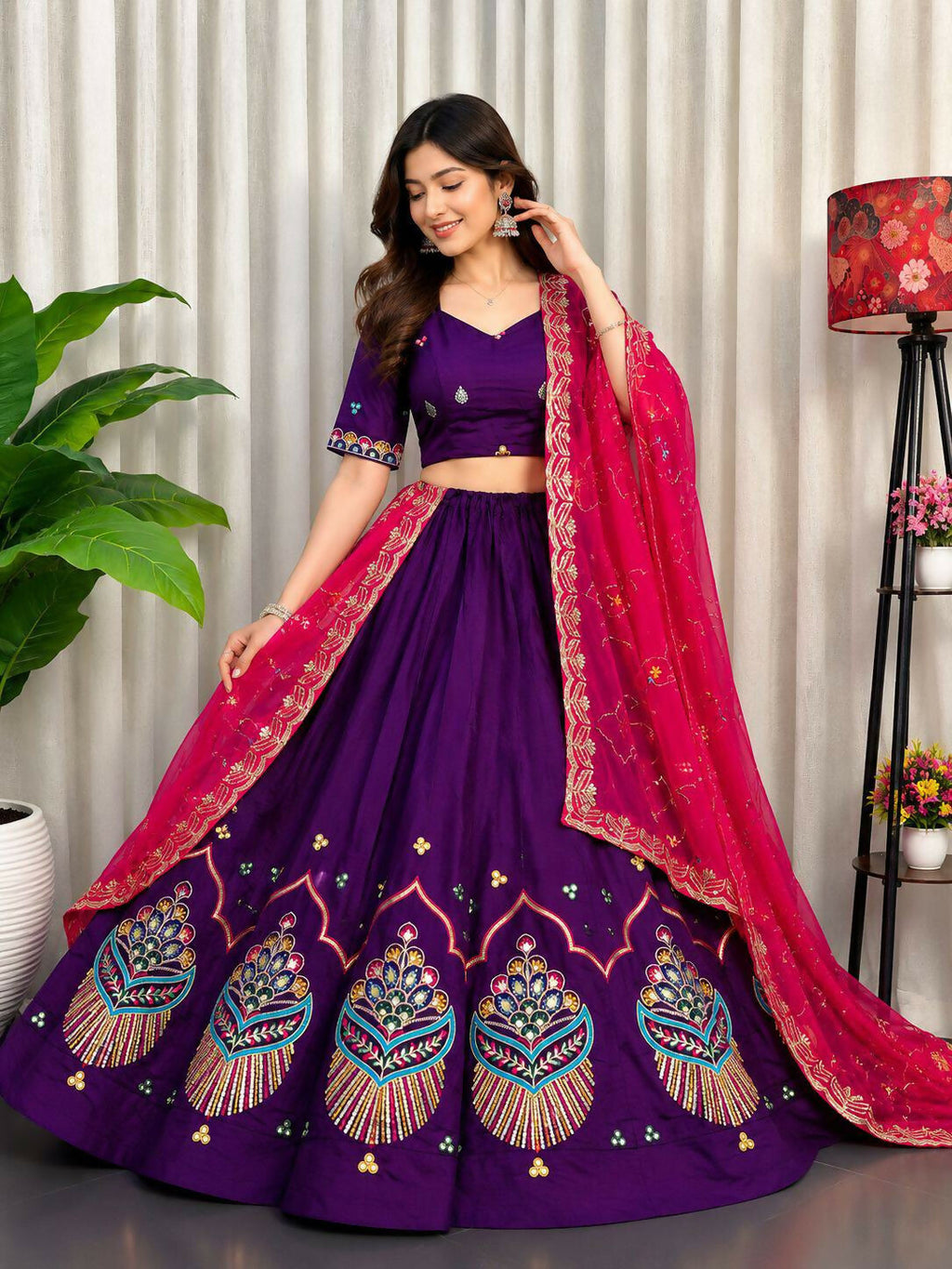 Lehenga Mart Purple Designer Navratri Lehenga Choli for Women | Grocsy