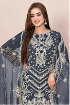Anaita Grey Faux Georgette Stitched Suit with Embroidery Work | Grocsy