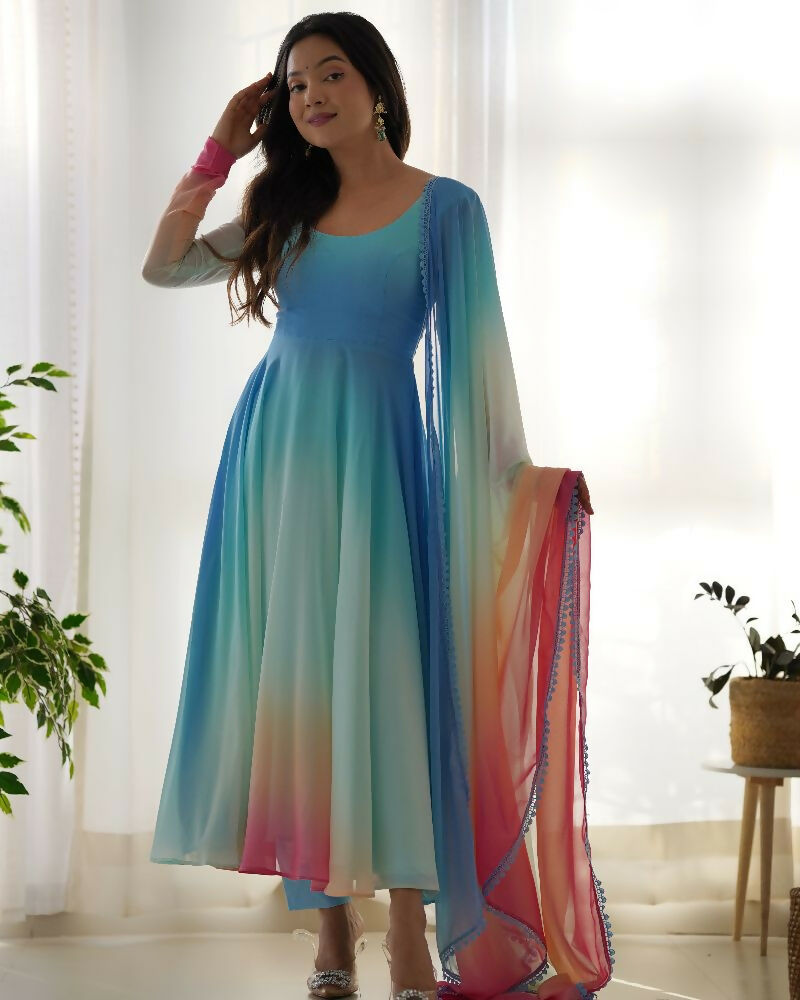 Joban Fashion Sky Kurta Set Georgette Sequence Embroidery Work | Grocsy