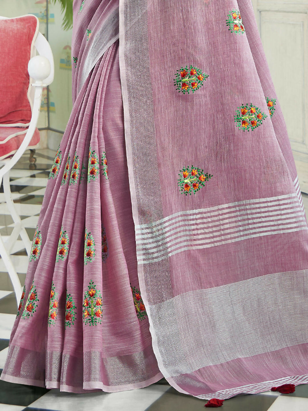 Shree Shyam Fashion Linen Light Purple Saree | Grocsy