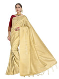 Vardha Women's Beige Kanchipuram Raw Silk Saree With Unstitched Blouse Piece | Grocsy