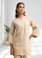 Joban Fashion Beige Linen Embroidered Readymade Cord Set | Grocsy