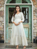 Kaajh Women's Off-White Floral Embroidered Cotton Ethnic Dress | Grocsy